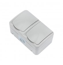 Блок горизонтальный 2 розетки (керамика) Mini OG IP54 с заземлением, о/у, серый  KR-78-0804  Kranz