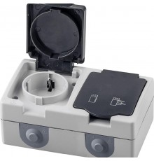 PST16-12-54 Розетка 2-местная с/з, 250В, 16А, IP54, серия Велена, серый/графит  32754  STEKKER