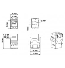 KJ8-8P8C-C5e-180-RD Вставка Keystone Jack RJ-45(8P8C), категория 5e, тип 180 градусов, красная  432637  Hyperline