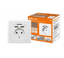 Блок мультифункциональный "Сенеж 2" 2П+3 16А 250В + 2 USВ-порта для зарядки 5В 2,1А белый  SQ1816-0002  TDM