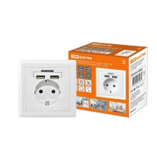 Блок мультифункциональный "Сенеж 2" 2П+3 16А 250В + 2 USВ-порта для зарядки 5В 2,1А белый  SQ1816-0002  TDM