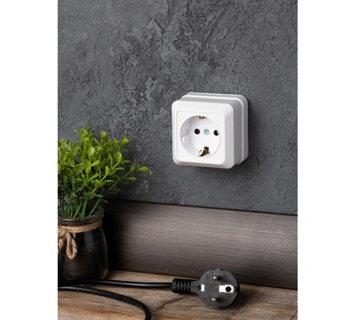 Рим Розетка 1-местная 16А с заземлением белая EKF  ENR16-028-10  EKF