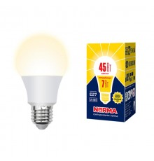 Лампа светодиодная LED-A60-7W/3000K/E27/FR/NR LED. "груша" матовая. Серия Norma. Теплый 3000K  UL-00005619  Volpe