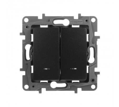 Etika Антрацит Переключатель 2-клавишный с подсветкой, 10А, автозажимные клеммы  672616  Legrand