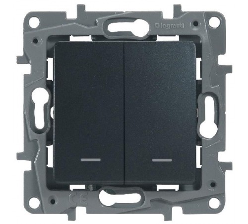 Etika Антрацит Переключатель 2-клавишный с подсветкой, 10А, автозажимные клеммы  672616  Legrand