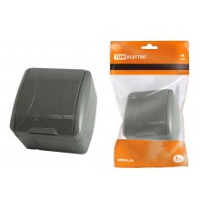 Розетка 2П+3 открытой установки IP54 16А с крышкой серая "Селигер"  SQ1818-0113  TDM