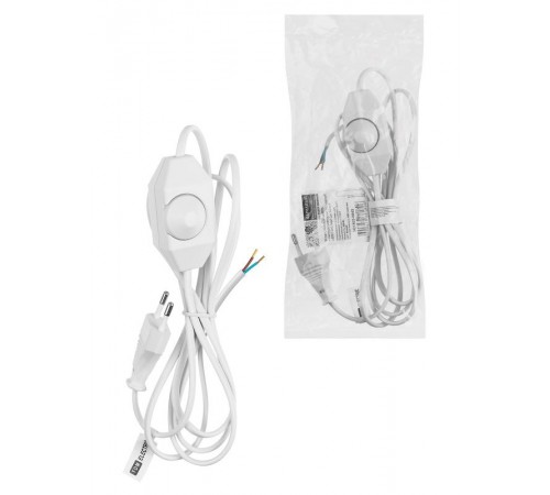 Шнур с плоской вилкой и светорегулятором "Народный" ШВВП 2х0,5 мм2, 2м, белый  SQ1305-0043  TDM