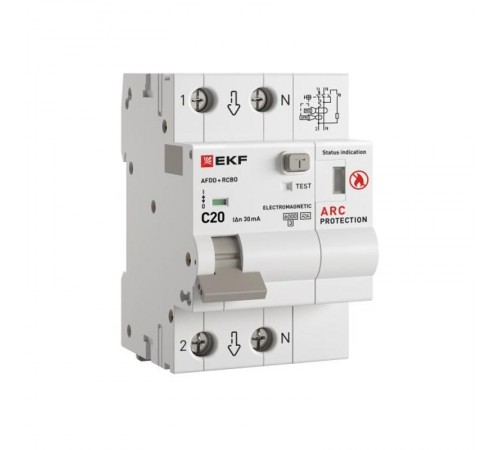 УЗДП с АВДТ 1P+N 20А (С) 30мА тип А 6кА PROXIMA afdd-rcbo-2-20C-30em-proEKF 