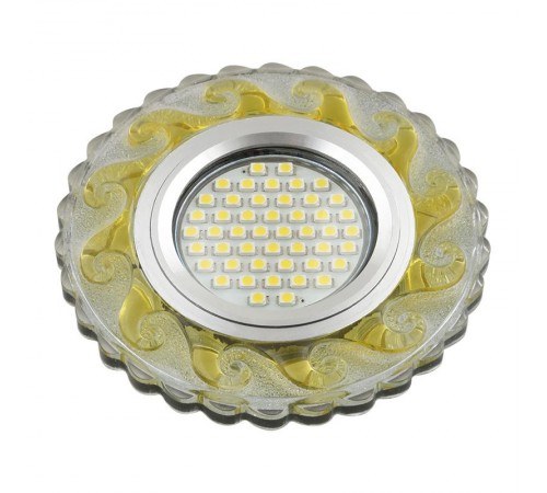 Светильник декор.встр Luciole DLS-L139 GU5.3 GLASSY/GOLD GU5.3 доп.LED подсветка 3Вт, стекл,зерк./прозр.+светло-желтый.  UL-00003872  Fametto