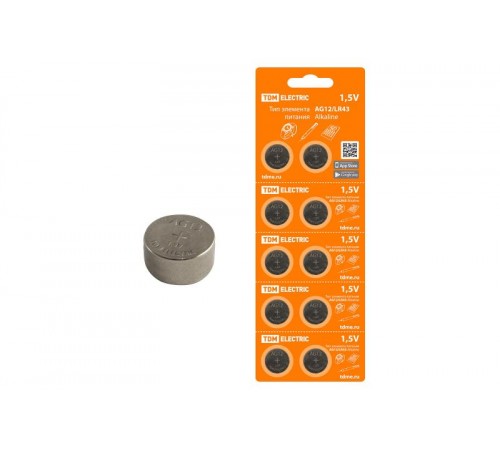 Элемент питания AG12/LR43 Alkaline 1,5V BP-10  SQ1702-0046  TDM