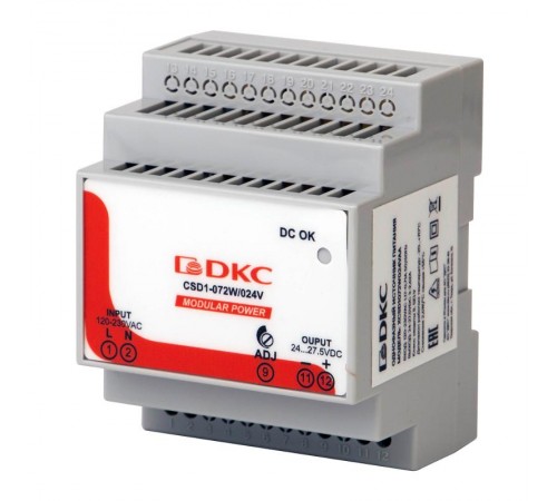 Источник питания "MODULAR POWER", однофазный, 72Вт, 3А, 24В  XCSD1072W024VAA  DKC