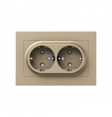 Механизм розетки двойной, 16А, с заземлением, со шторками, с рамкой, шампань Эпика  UP1-SOC-211 EKF