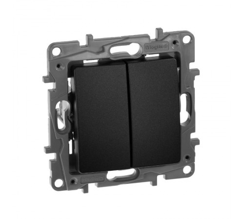 Etika Антрацит Выключатель 2-клавишный, автозажимные клеммы, 10 AX, 250 В  672602  Legrand