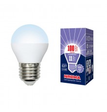 Лампа светодиодная LED-G45-11W/DW/E27/FR/NR LED. "шар", матовая. Серия Norma. 6500K  UL-00003833  Volpe
