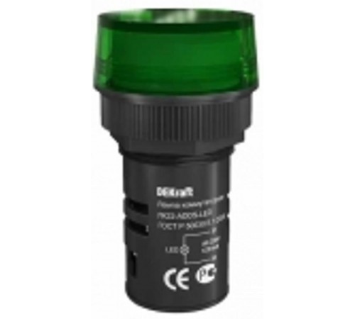 Лампа комм. ADDS 22 мм Цвет:ЗЕЛЕНЫЙ LED 220В ЛK-22 a  25002DEK  DEKraft