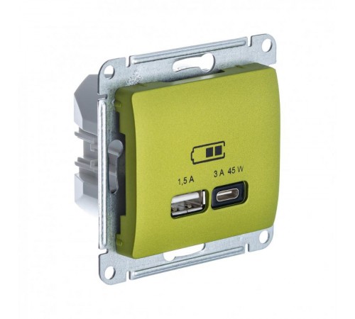 Glossa Фисташковый USB Розетка A + тип-C 45W высокоскор.заряд. QC PD  GSL001029  SE