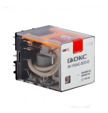 Реле миниатюрное силовое, 3CO, ком. ток 16А, AgSnO2, напряжение 115V AC, опция: тест-кнопка+светодиод  IR-115AC-3CO-D  DKC