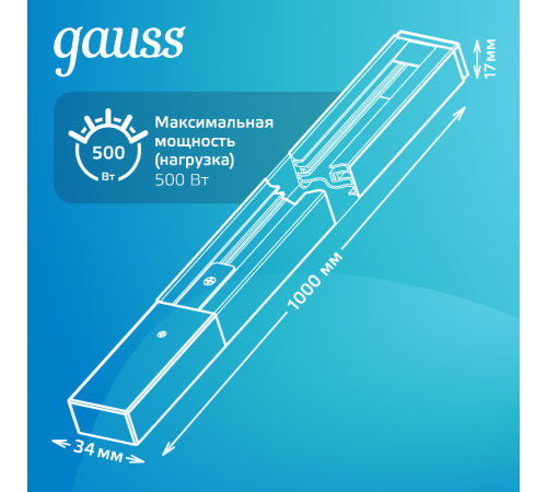 Шинопровод осветительный накладной 1м черный (с адаптером питания и заглушкой)  TR103  Gauss