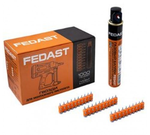 Гвозди 3.0*19 мм для монтажного пистолета с кованым наконечником Bullet point в комплекте с газовым баллоном 165 мм   fd3019mgbpfc  FEDAST