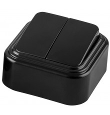 PSW06-22-20 Выключатель двухклавишный открытой установки , 250В, 6А, IP20, черный (VA 56-232-Ч)  32745  STEKKER