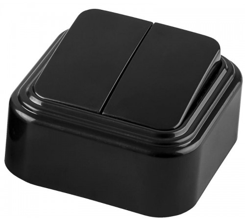 PSW06-22-20 Выключатель двухклавишный открытой установки , 250В, 6А, IP20, черный (VA 56-232-Ч)  32745  STEKKER