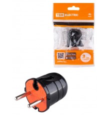 Вилка б/з черная с красной вставкой 10А 250В  SQ1806-0210  TDM