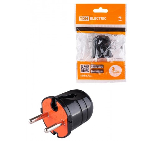 Вилка б/з черная с красной вставкой 10А 250В  SQ1806-0210  TDM