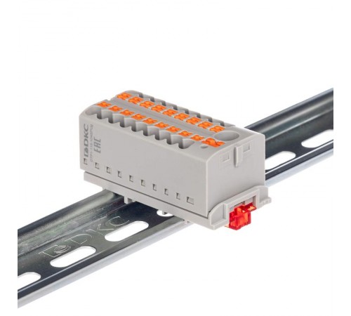 Блок распределительный с верт. адаптером на рейки  15/35мм, зажим push-in, 1 ввод 6 кв.мм, 18  подкл. 2,5 кв.мм, серый  DTP1-118-104SPUG-V  DKC