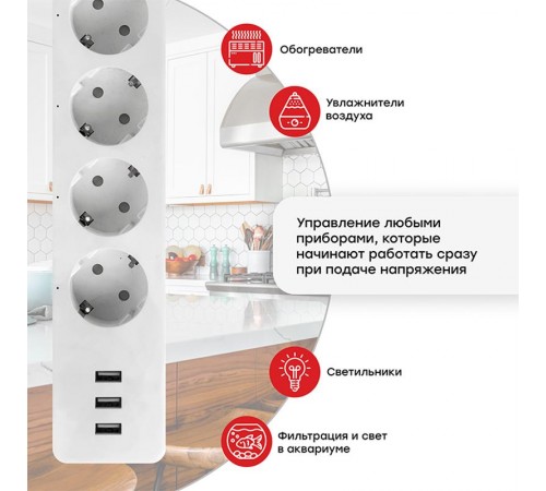 Удлинитель Умный с управлением по Wi-Fi PRO 4 гнезда + 3хUSB с выкл. бел. HomeConnect  RCE-2-WF  EKF