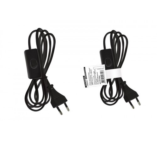 Шнур с выключателем и плоской вилкой "Народный" ШВВП 2х0,5мм2 2м. черный  SQ1305-0042  TDM