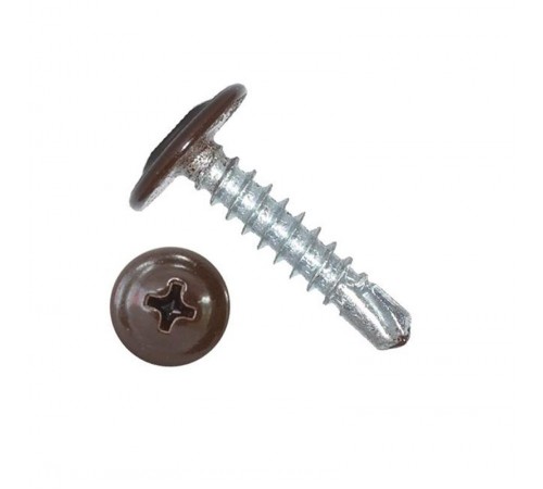 Саморез 4,2x25 с прессшайбой, сверло, цинк RAL 8017 Коричневый (100 шт/уп)  PR08.9194  Промрукав