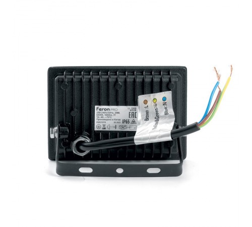 Прожектор светодиодный 20W 6400K IP65 AC220-240V/50Hz, черный, LL-1000  41538  FERON