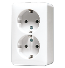 Штепсельная розетка SCHUKO для накладного монтажа, 16A 250V ~ сдвоенная; белая  6020KIAWW  Jung