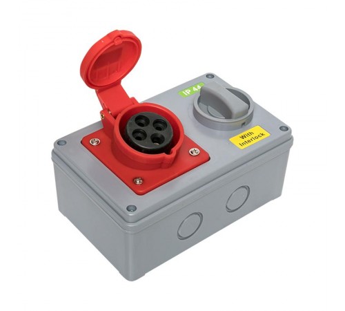 Розетка с блокировкой и выключателем 1414 3Р+РЕ 16А 380В IP44 EKF  ps-1414-16-380  EKF