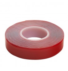 Скотч акриловый двусторонний 0,8*18 мм,длина 5м, прозрачный , красная подложка  39146  STEKKER