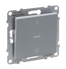 SUNO Выключатель двухполюсный 16АХ 250В с индикацией. Винтовые зажимы. Цвет "Алюминий"  721312  Legrand