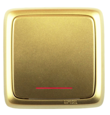 Выключатель открытой установки, одноклавишный, с индикацией, цвет золото  ВА10-112-07  HEGEL