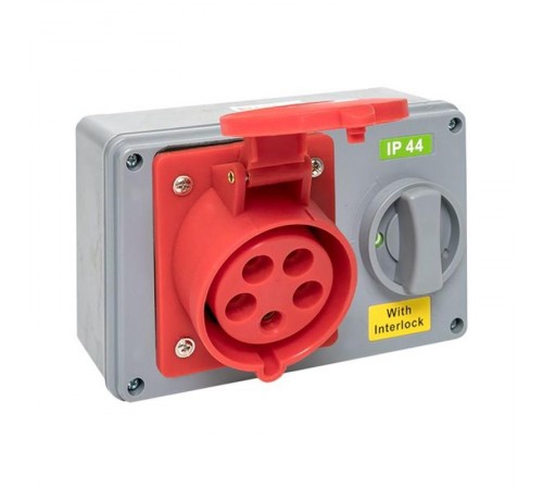 Розетка с блокировкой и выключателем 1425 3Р+РЕ+N 32А 380В IP44 EKF  ps-1425-32-380  EKF