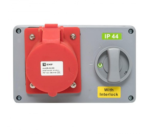 Розетка с блокировкой и выключателем 1425 3Р+РЕ+N 32А 380В IP44 EKF  ps-1425-32-380  EKF