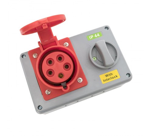 Розетка с блокировкой и выключателем 1425 3Р+РЕ+N 32А 380В IP44 EKF  ps-1425-32-380  EKF