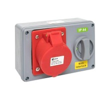 Розетка с блокировкой и выключателем 1425 3Р+РЕ+N 32А 380В IP44 EKF  ps-1425-32-380  EKF