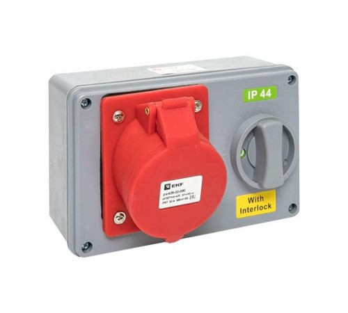 Розетка с блокировкой и выключателем 1425 3Р+РЕ+N 32А 380В IP44 EKF  ps-1425-32-380  EKF