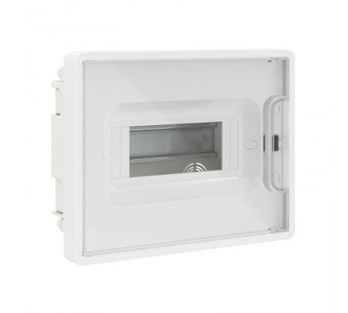 Щиток 8 мод встраиваемый FRAME, белый, с прозрачной дверцей, с 2 шинами  PEN на 6 и 8 отв.  F08B1WT  DKC