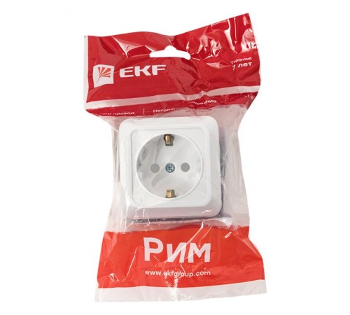 Рим Розетка 1-местная 16А с заземлением белая с защ. штор. EKF  ENR16-028-100  EKF