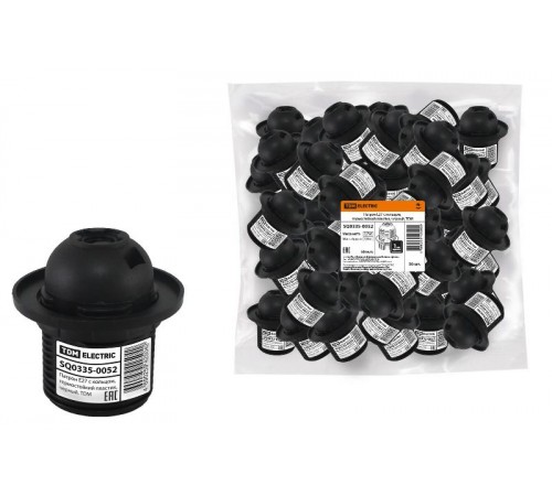 Патрон Е27 с кольцом, термостойкий пластик, черный  SQ0335-0052  TDM ELECTRIC