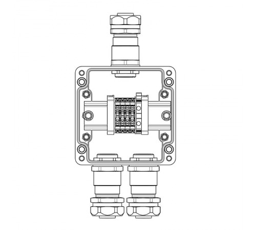 Взрывозащищенная клеммная коробка из полиэстера TBE-P-03-(4xCBC.4-1xTEO.4)-2xKAEPM3MHK-20(A)-1xKAEPM3MHK-20(C)1Ex e IIC Т5 Gb / Extb IIIC T95°C Db IP6