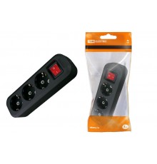 Колодка розеточная 3 гнезда 2П+3 c выключателем 16А 250В черная  SQ1806-0117  TDM