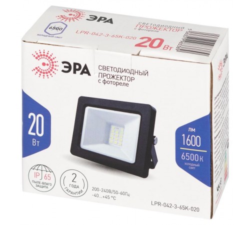 Прожектор светодиодный   LPR-042-3-65K-020 20Вт 6500К 1600лм IP65 с встроенным фотореле  Б0064457  ЭРА