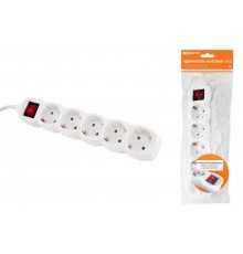 Удлинитель бытовой  У05В выключатель, 5 гнезд, 1,5метра, с заземлением, ПВС 3х1мм2  16А/250В   SQ1303-0120  TDM