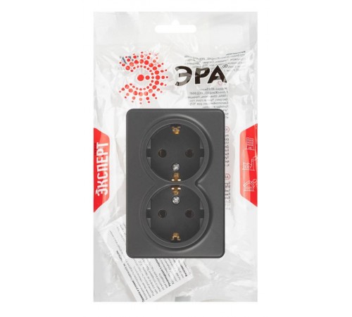 Розетка ЭРА Эксперт 11-2205-05 двойная с заземлением 2х2P+E Schuko IP20 16A-250В ОУ Антрацит  Б0063047  ЭРА